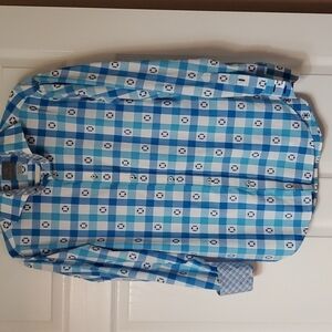 Thomas Dean blue plaid 100% cotton LS button down size small